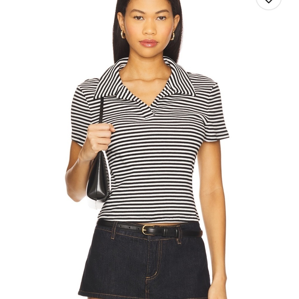 Lovers + Friends Adrian Polo Black and White Striped Top